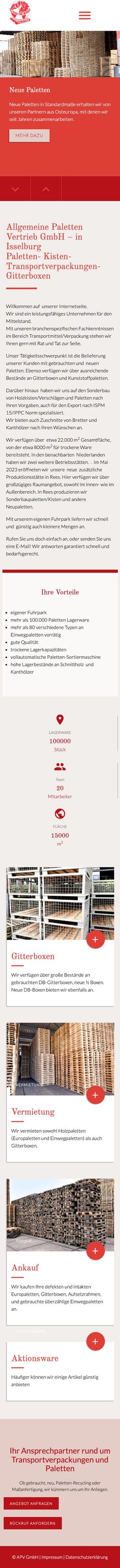 Website von APV Paletten, Mobilansicht, Webdesign von Paus Design & Medien