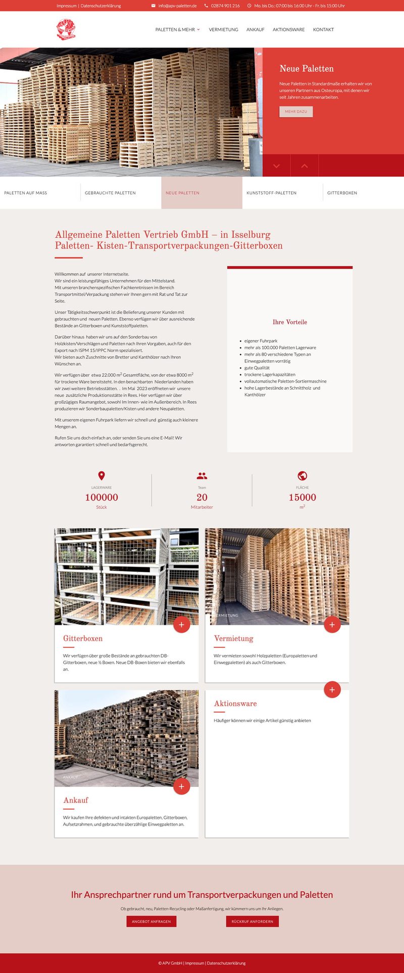 Website von APV Paletten, Desktopansicht, Webdesign von Paus Design & Medien