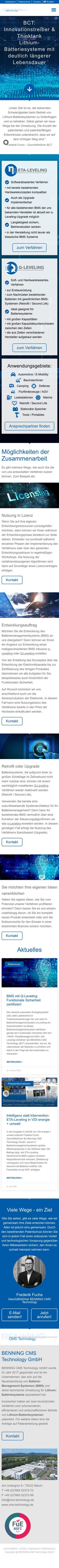 Website von BENNING CMS Technology, Mobilansicht, Webdesign von Paus Design & Medien