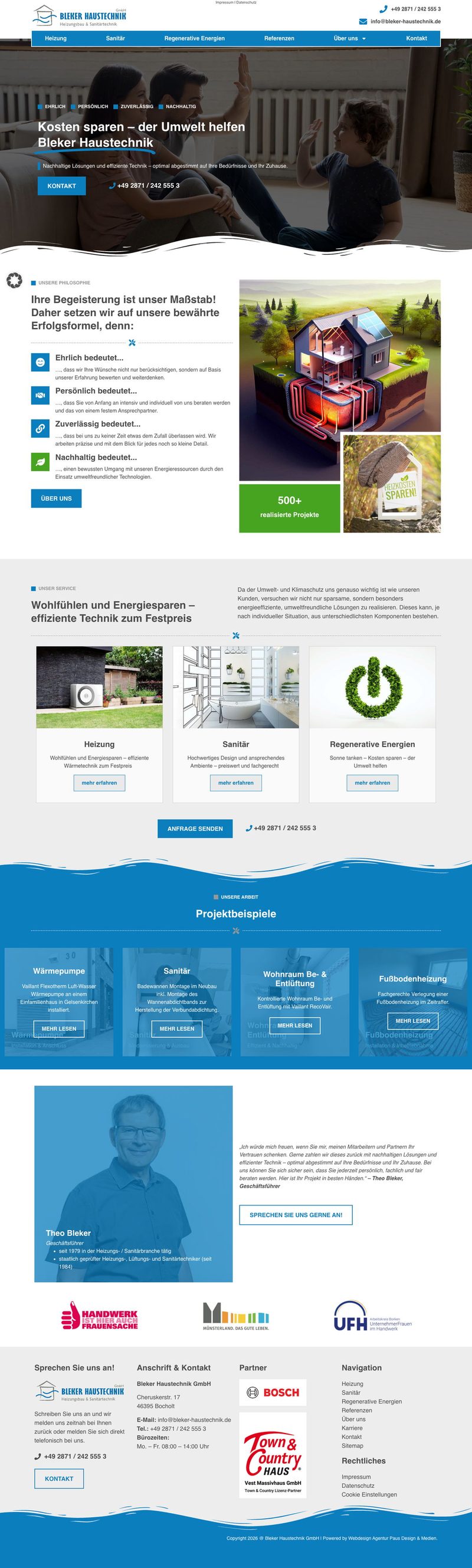 Die heutige Website von Bleker Haustechnik, Desktopansicht, Webdesign von Paus Design & Medien