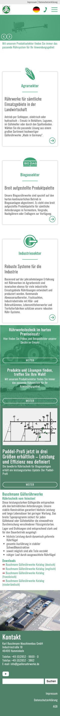 Website von Buschmann Maschinenbau, Mobilansicht, Webdesign von Paus Design & Medien