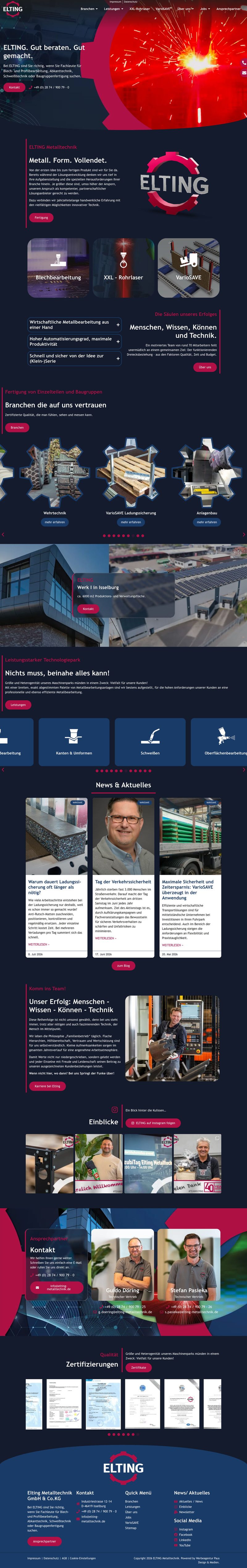 Die heutige Website von Elting Metalltechnik, Desktopansicht, Webdesign von Paus Design & Medien