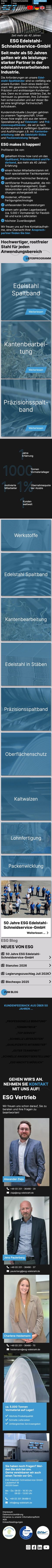 Website von ESG Edelstahl, Mobilansicht, Webdesign von Paus Design & Medien