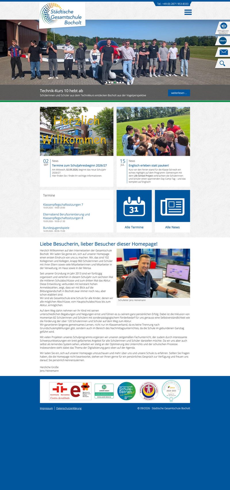 Die heutige Website der Gesamtschule Bocholt, Desktopansicht, Webdesign von Paus Design & Medien