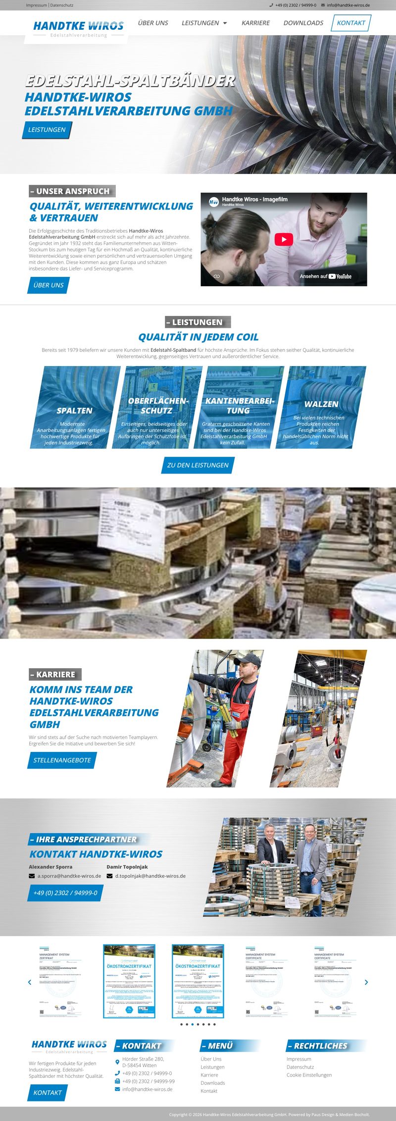 Website von Handtke-Wiros, Desktopansicht, Webdesign von Paus Design & Medien