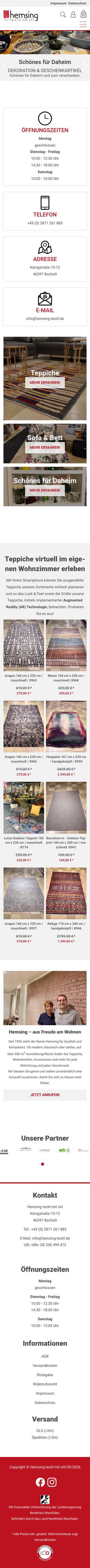 Online-Shop von Hemsing, Mobilansicht, Webdesign von Paus Design & Medien
