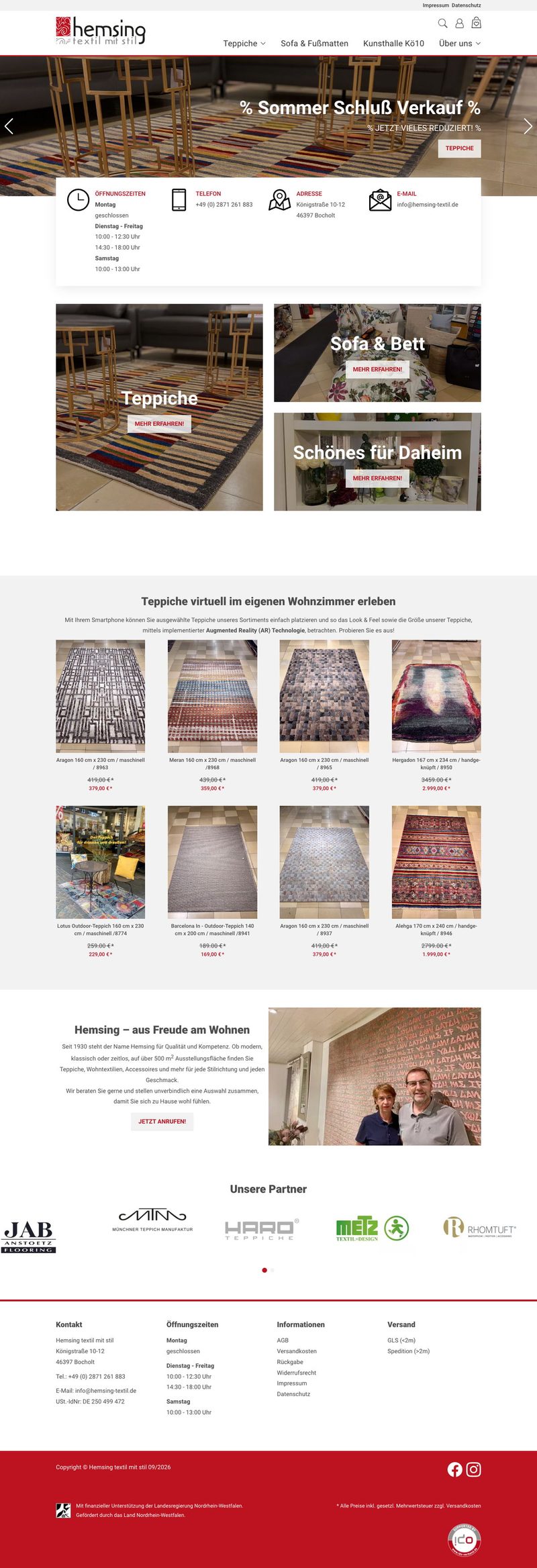 Online-Shop von Hemsing, Desktopansicht, Webdesign von Paus Design & Medien