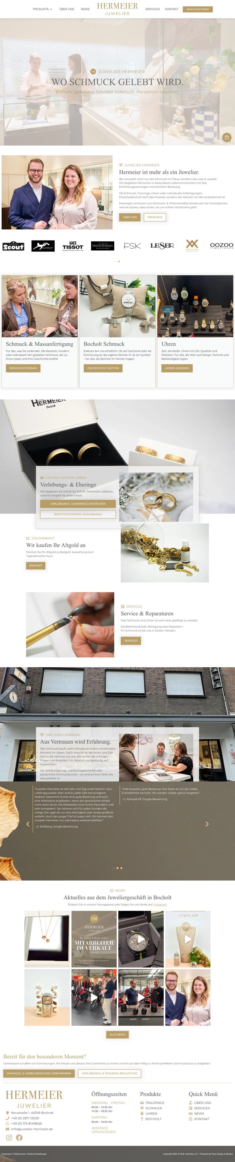Website von Juwelier Hermeier aus Bocholt, Desktopansicht, Webdesign von Paus Design & Medien