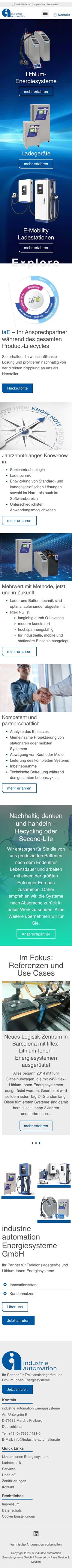 Website von industrie automation Energiesysteme, Mobilansicht, Webdesign von Paus Design & Medien