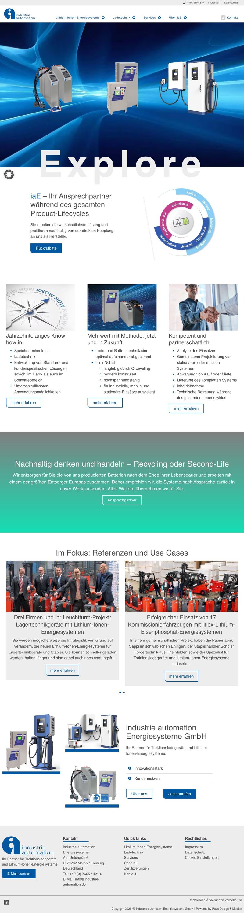 Website von industrie automation Energiesysteme, Desktopansicht, Webdesign von Paus Design & Medien