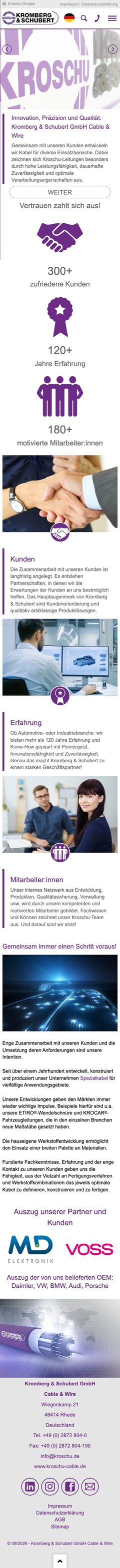 Website von Kromberg & Schubert Cable & Wire, Mobilansicht, Webdesign von Paus Design & Medien