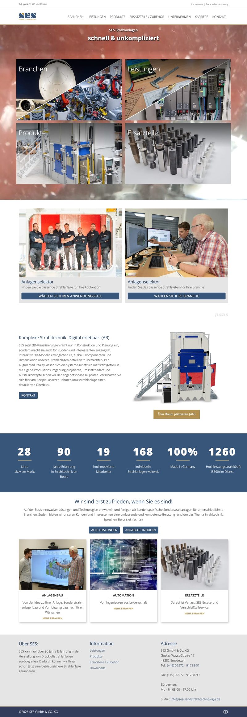 Website von SES Sandstrahltechnologie, Desktopansicht, Webdesign von Paus Design & Medien