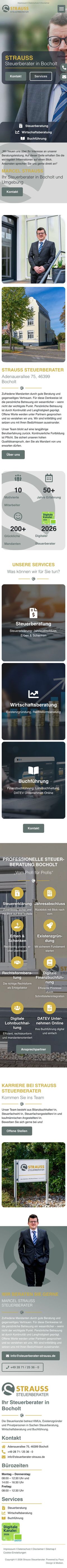 Website von Steuerberater Strauß aus Bocholt, Mobilansicht, Webdesign von Paus Design & Medien