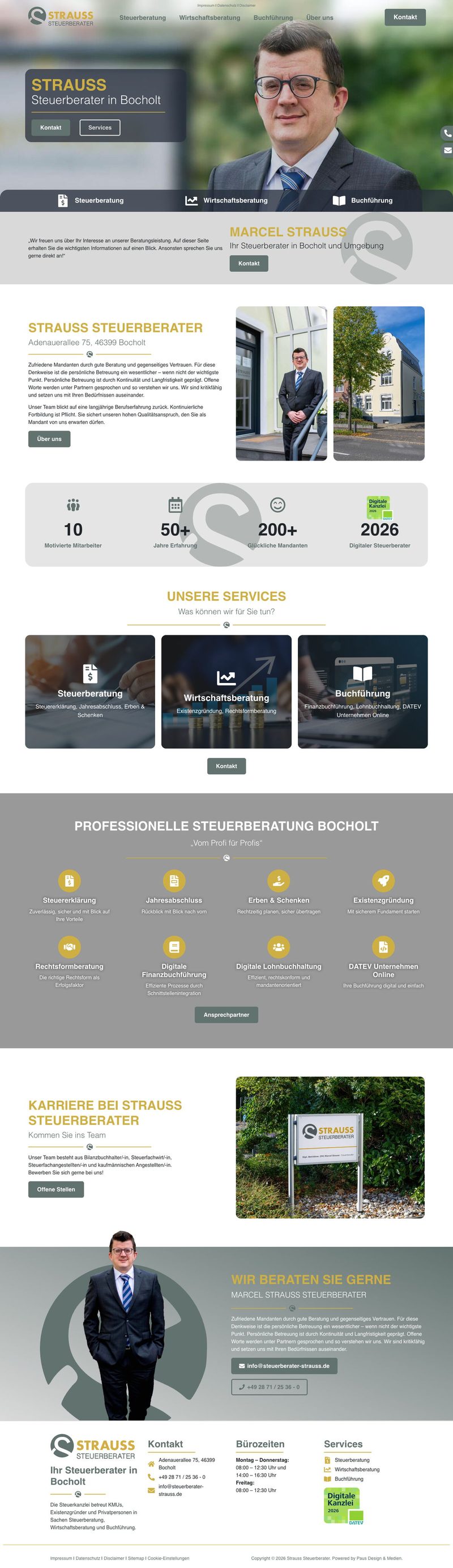 Website von Steuerberater Strauß aus Bocholt, Desktopansicht, Webdesign von Paus Design & Medien