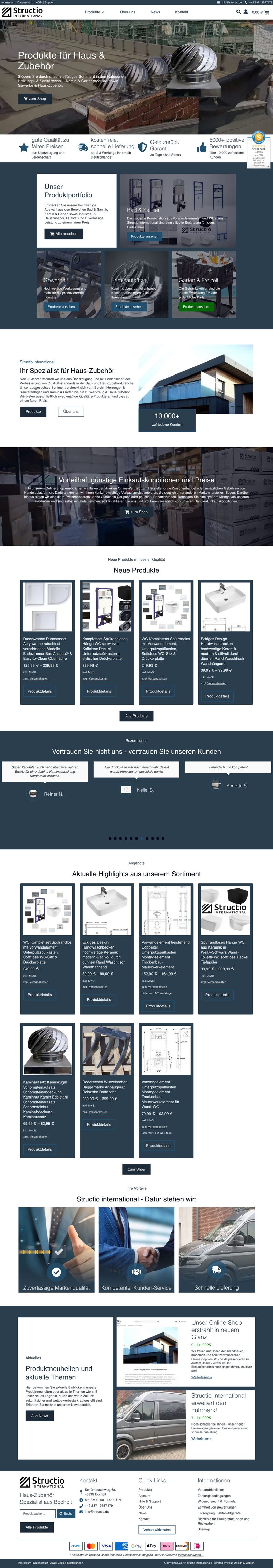 Shop von Structio International, Desktopansicht, Webdesign von Paus Design & Medien