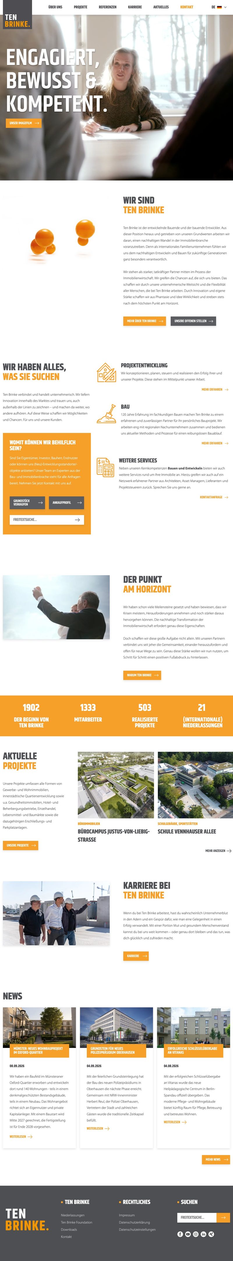 Website der Ten Brinke Gruppe, Desktopansicht, Webdesign von Paus Design & Medien