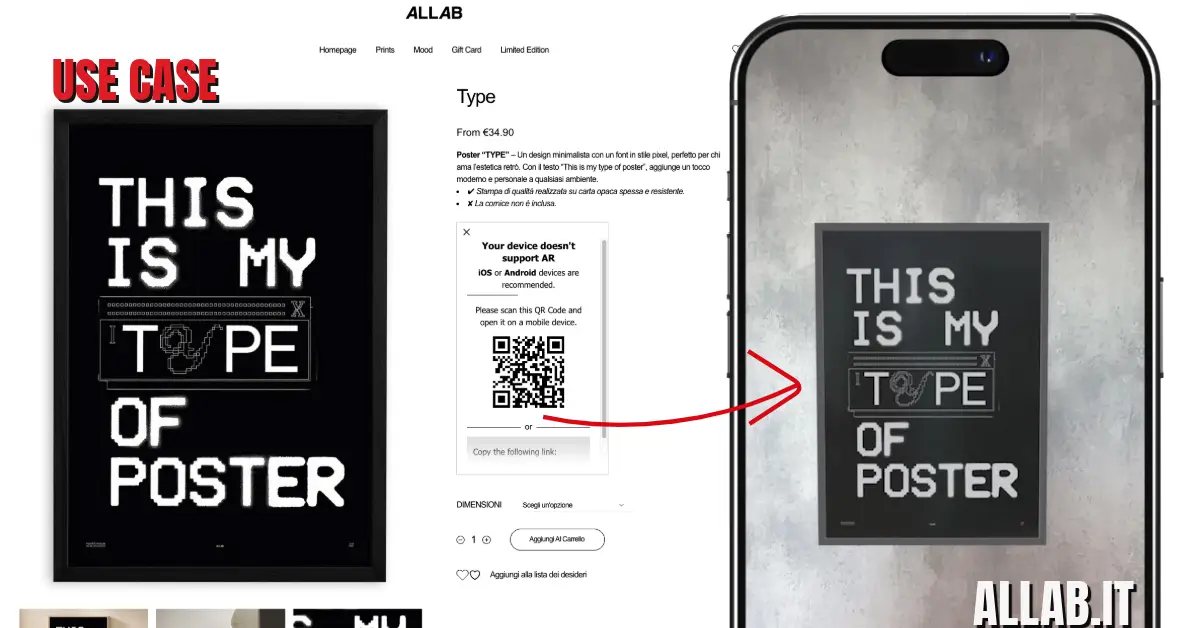 Gerahmter Kunstdruck von ALLAB per Augmented Reality an einer Wohnzimmerwand