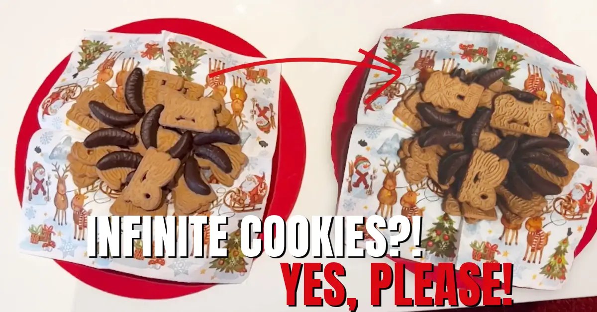 Zwei Teller mit Spekulatius und Schokobananen auf Weihnachtsservietten, rechts der 3D-Scan in Augmented Reality