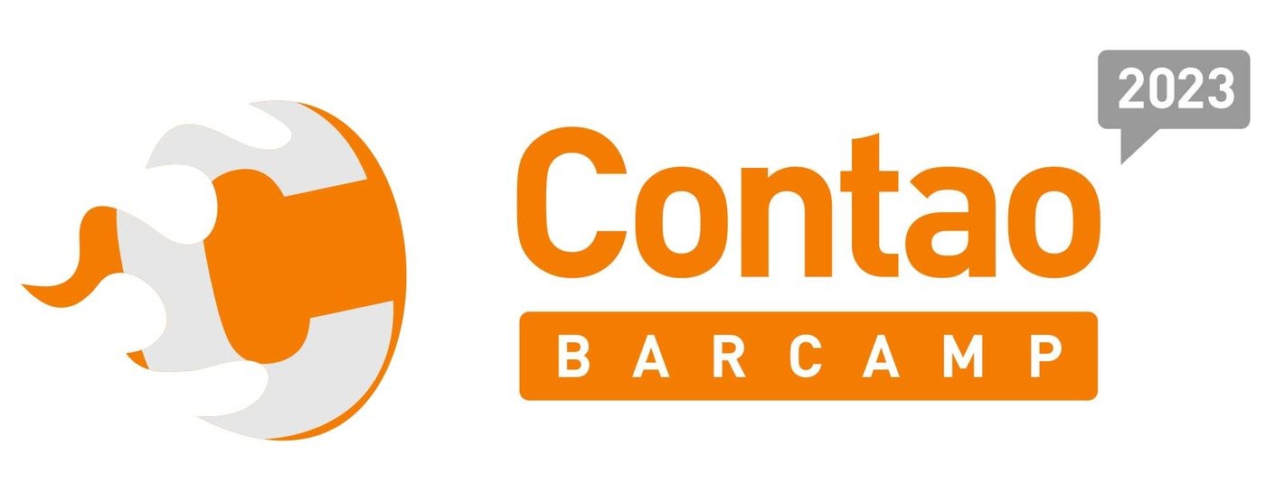 Logo des Contao BarCamp 2023: orangefarbenes Contao-Symbol mit dem Schriftzug „Contao Barcamp“ und der Jahreszahl 2023
