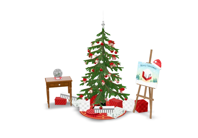3D-Modell: Weihnachtsszene mit Baum, Geschenken und Grußkarte
