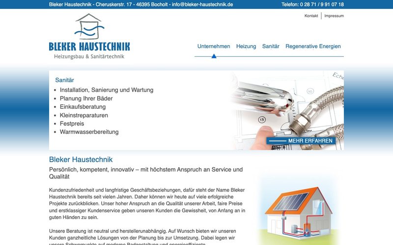 Die Website von Bleker Haustechnik aus dem Jahr 2013